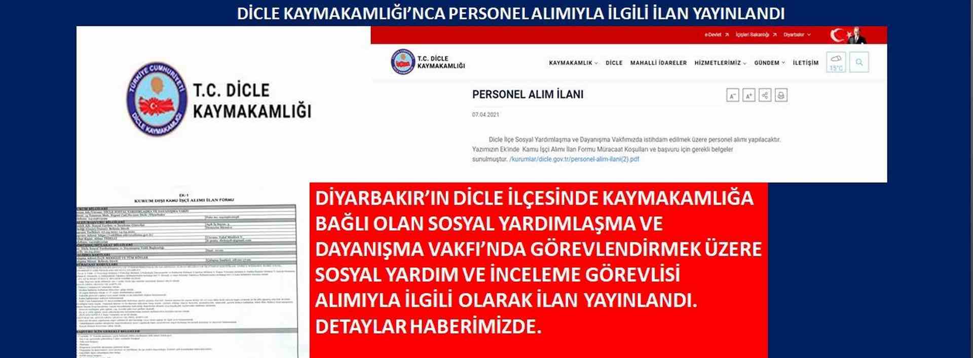 DİCLE KAYMAKAMLIĞI’NCA PERSONEL ALIMIYLA İLGİLİ İLAN YAYINLANDI