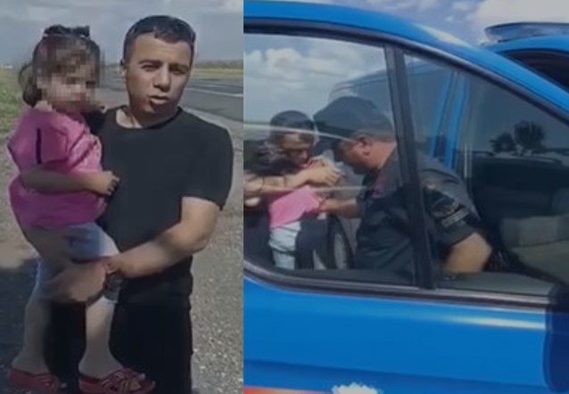Jandarma yolda unutulan çocuğu bularak ailesine teslim etti