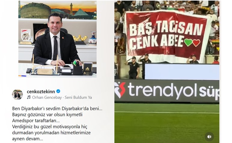 Amedspor taraftarlarından Gençlik ve Spor İl Müdürü Cenk Öztekin’e anlamlı pankart
